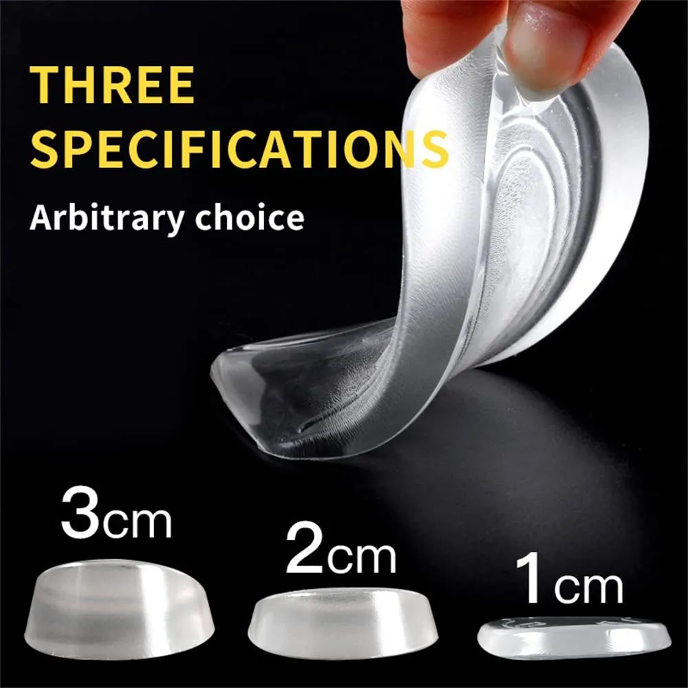 1 Pair Silicone Gel Height Increase Insole Heel Lifting Inserts Half Plain Gel Heel Pads Elastic Cushion Arch Support Insert 2cm Men