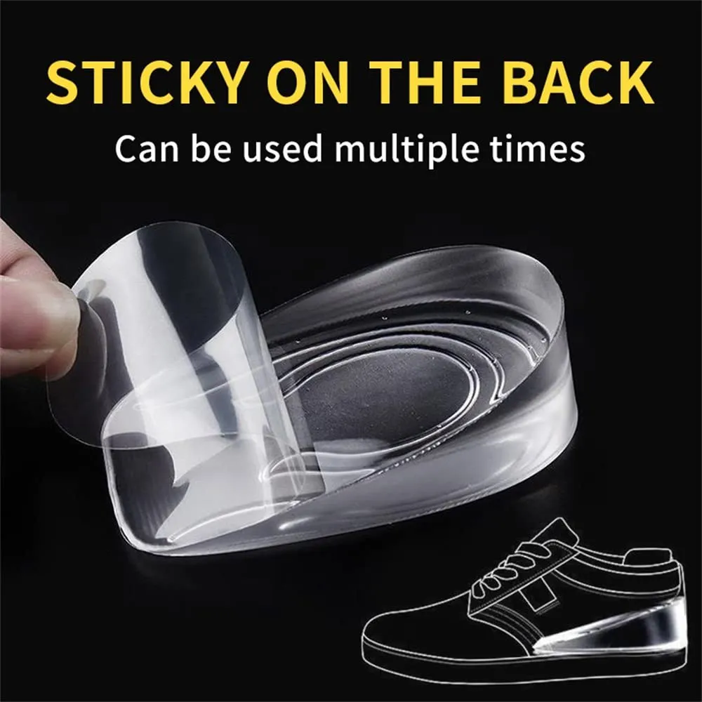 1 Pair Silicone Gel Height Increase Insole Heel Lifting Inserts Half Plain Gel Heel Pads Elastic Cushion Arch Support Insert 2cm Men