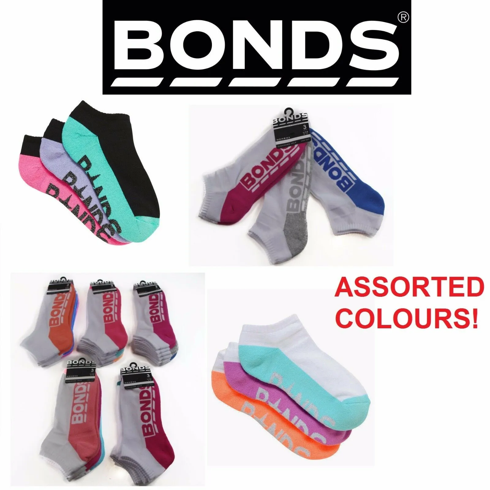 15 Pairs X Womens Bonds Low Cut Ankle Sports Socks - Assorted Colours!