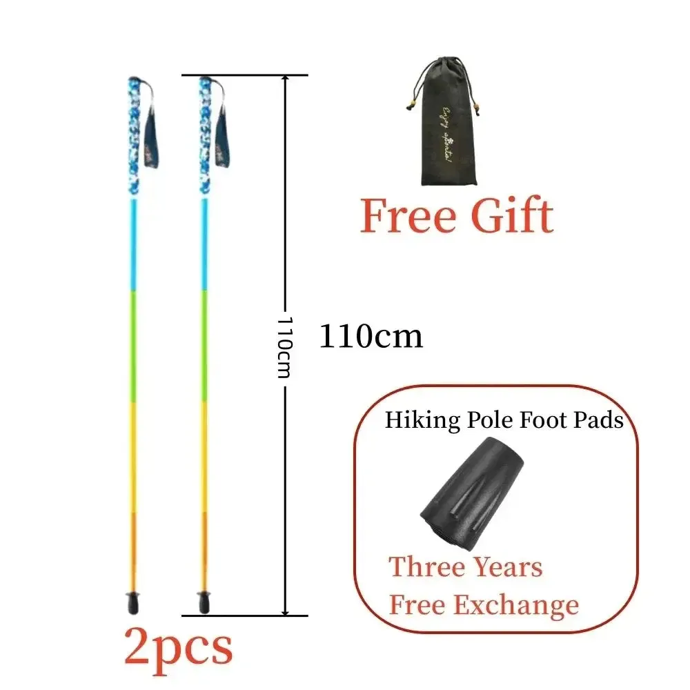 2PCS Carbon Fiber Five Section Folding Hiking Stick Ultra Lightweight Portable Hiking Stick Walking Pole（s) Hiking Accessories