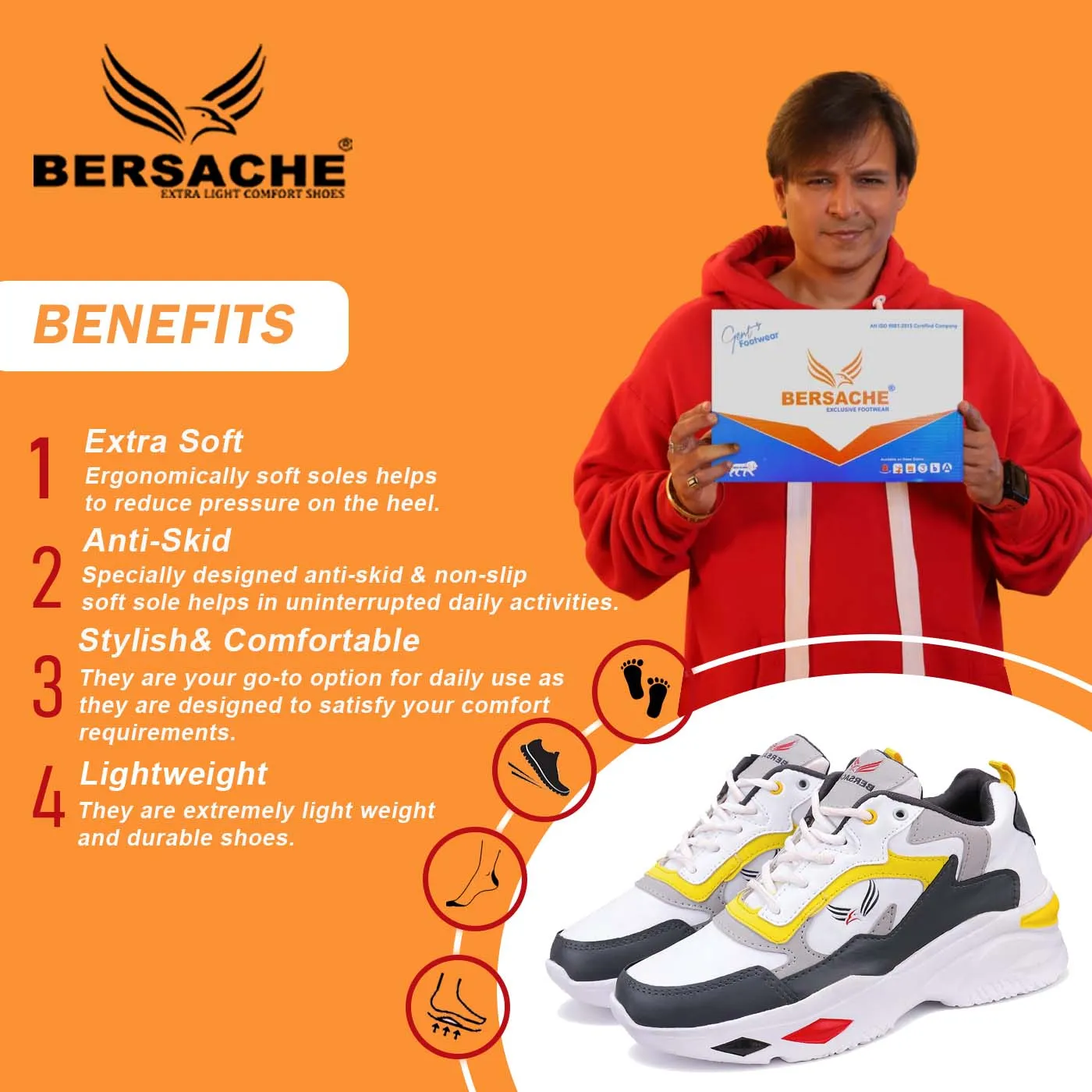 Bersache Lightweight Sports Running Shoes For Men Yellow-9011