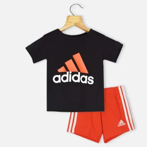 Black Adidas Half Sleeves T-Shirt With Red Shorts