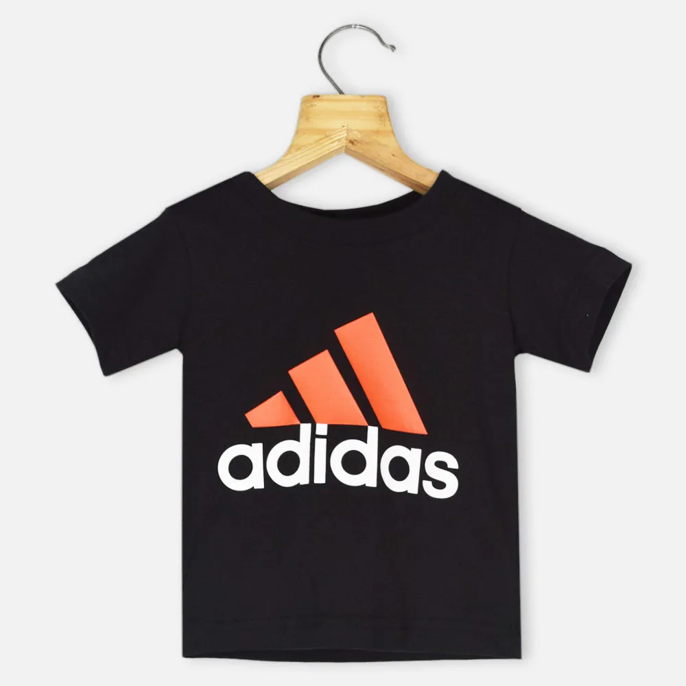 Black Adidas Half Sleeves T-Shirt With Red Shorts