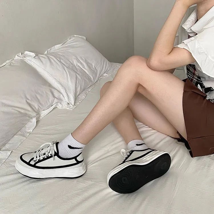 Black White Egirl Contrast Lines Thick Sole Sneakers