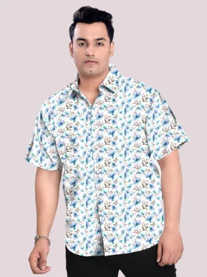 Blue Koi Linen Printed Shirt Men's Plus Size