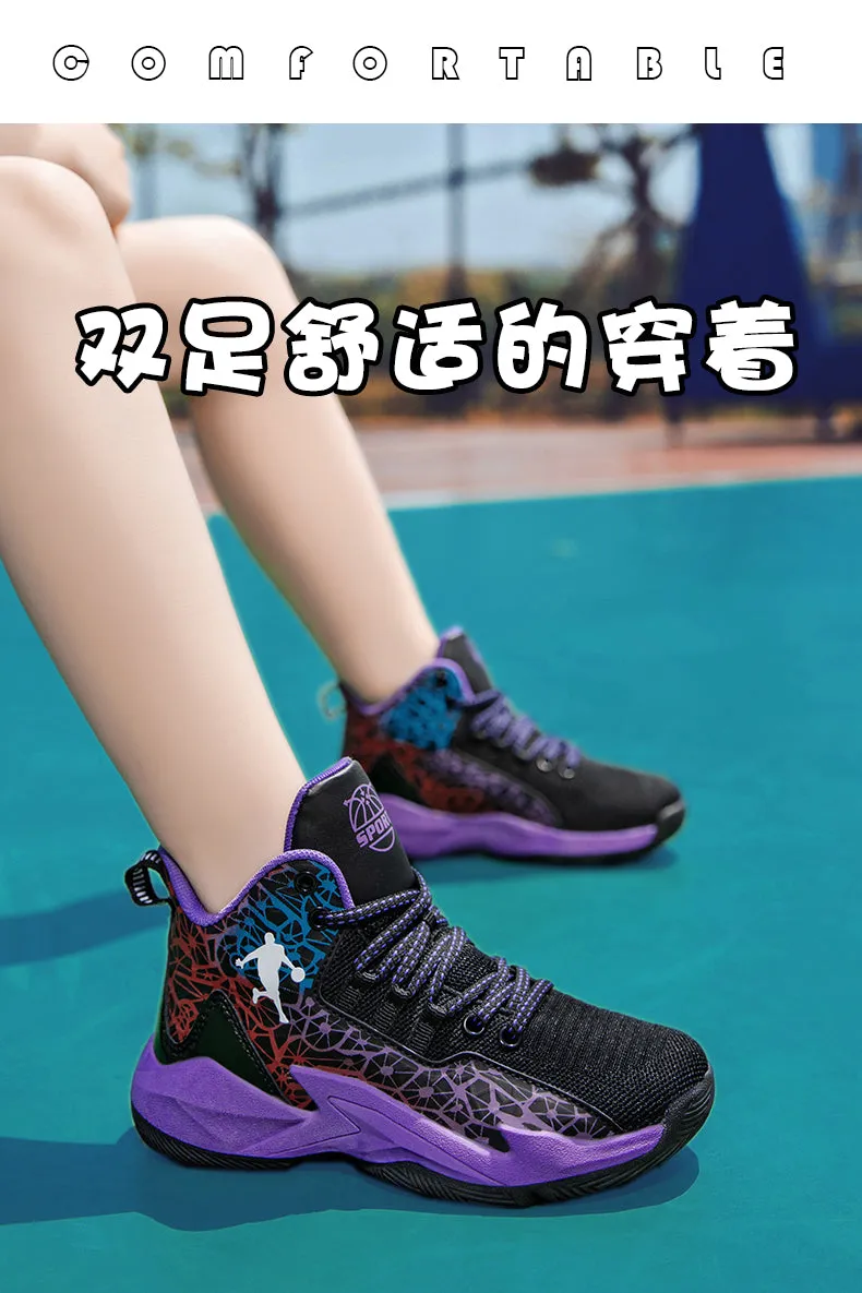 Boys Girls Basketball Kids Sports Non-Slip Kids Sneakers Outdoor Trainer Basketball Shoes