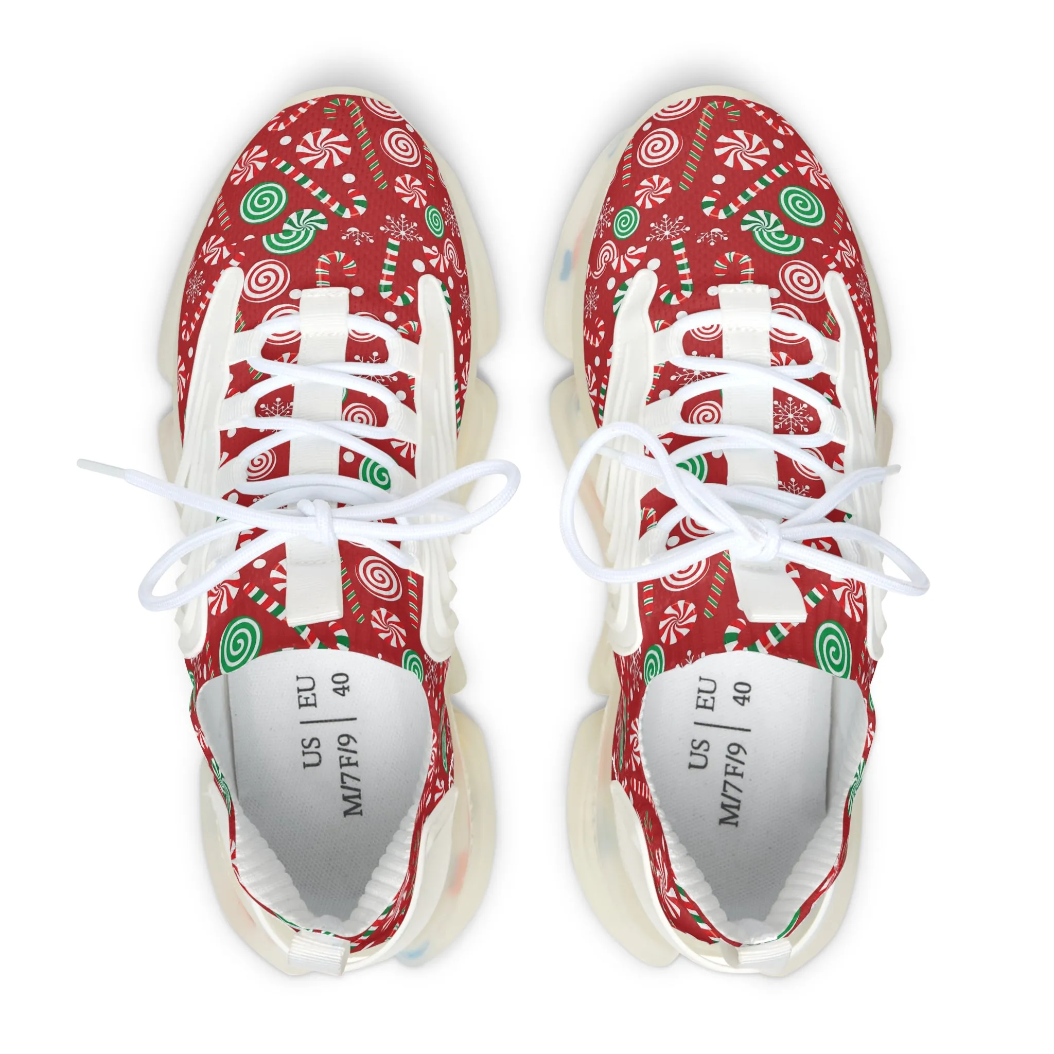 Christmas Ornament and Candy Canes Women's Mesh Sneakers