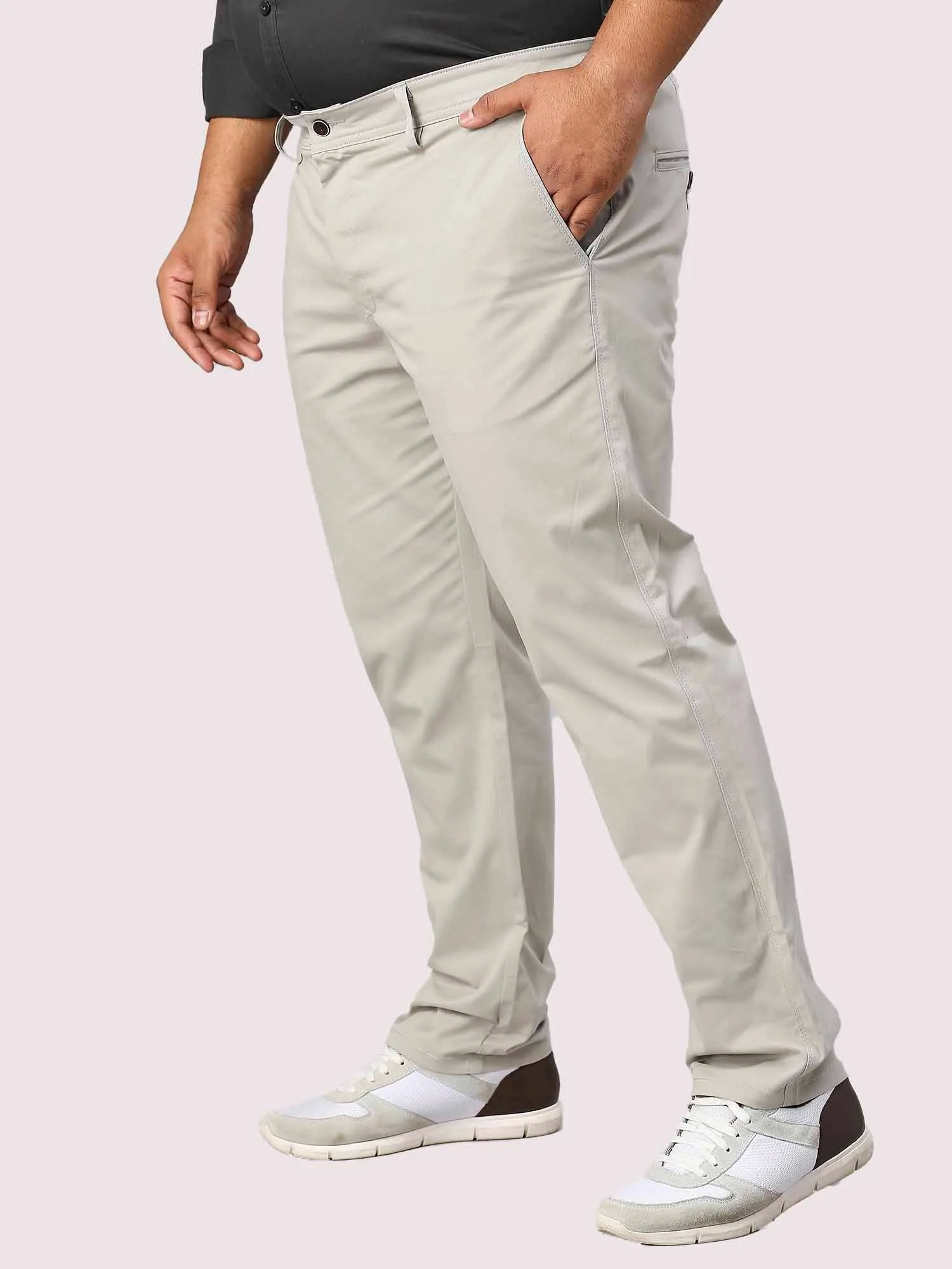 Cream Solid Cotton Trouser Men's Plus Size