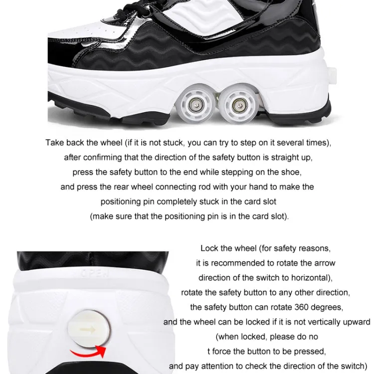 Deformable Four-wheel Retractable Double-row Dual-purpose Roller Skates, Size: 37(DF09 White Black)