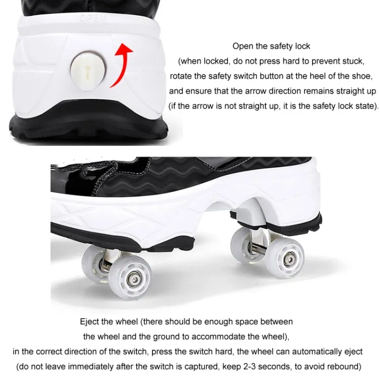 Deformable Four-wheel Retractable Double-row Dual-purpose Roller Skates, Size: 37(DF09 White Black)