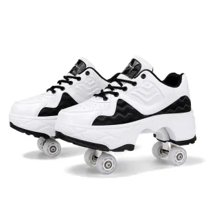 Deformable Four-wheel Retractable Double-row Dual-purpose Roller Skates, Size: 40(DF09 White Black)