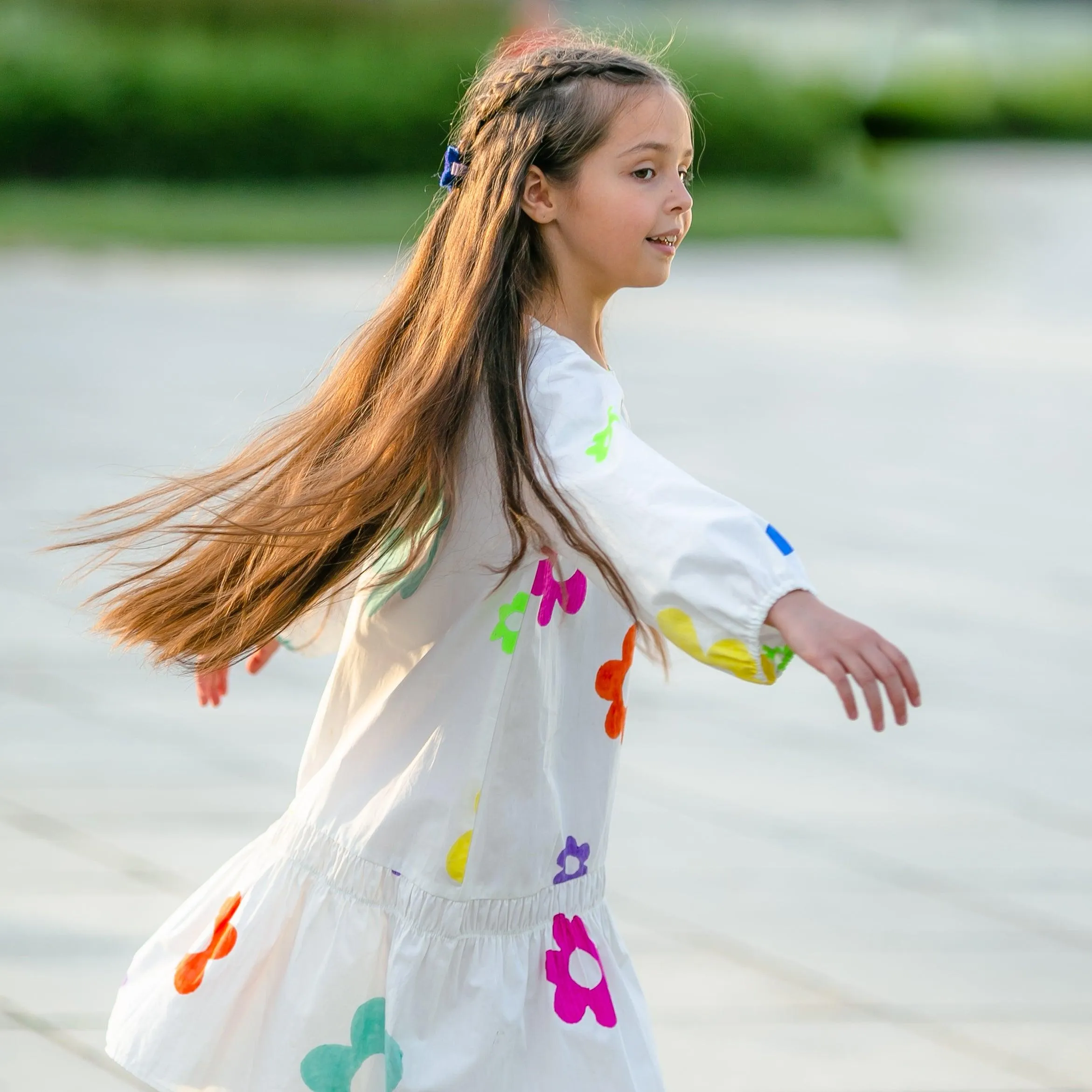 Dreamcatcher-  White Dress with Multi-Coloured Flowers for Girls