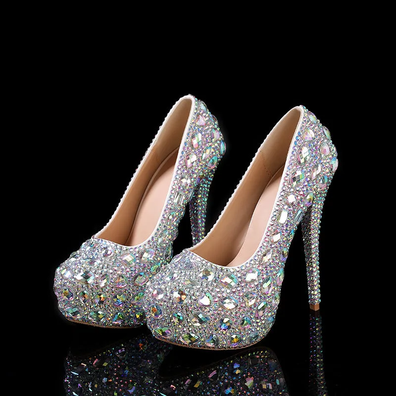 Elegant Blue Ballroom Round-toe High Heel Wedding Shoes