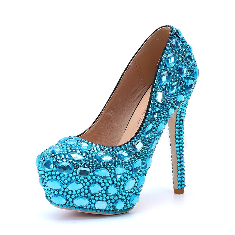 Elegant Blue Ballroom Round-toe High Heel Wedding Shoes