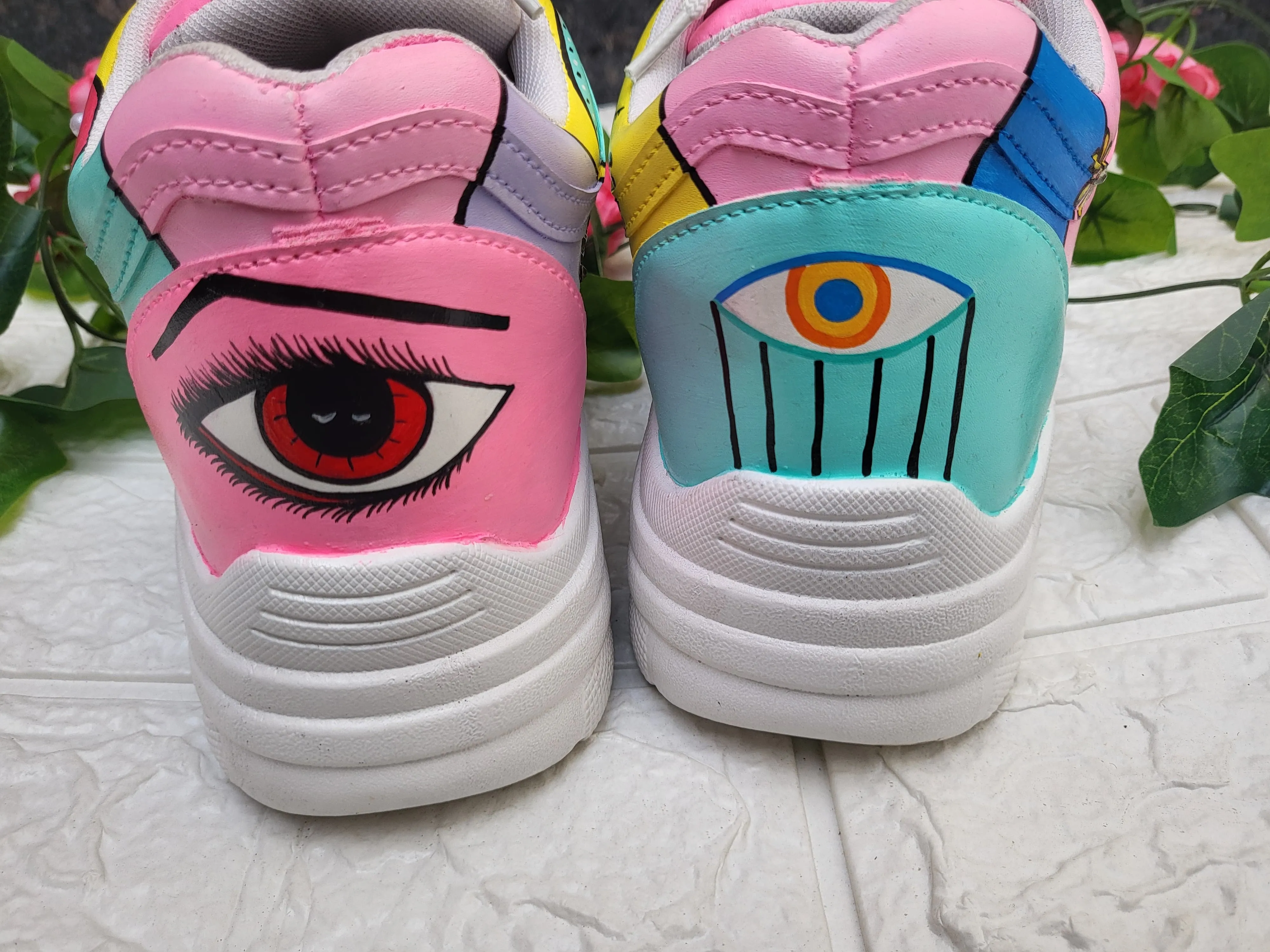 Funky N Trendy hand painted with water resistant colors, rhinestone work bridal sneakers/ bridesmaid sneaker / colorful sneakers/ funky sneakers / MUA theme sneakers / makeup sneakers