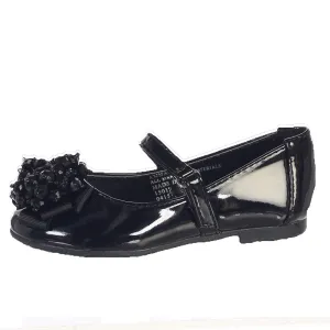 Girls Black Crystal Bead Bow Anna Occasion Dress Shoes 6 Toddler-3 Kids