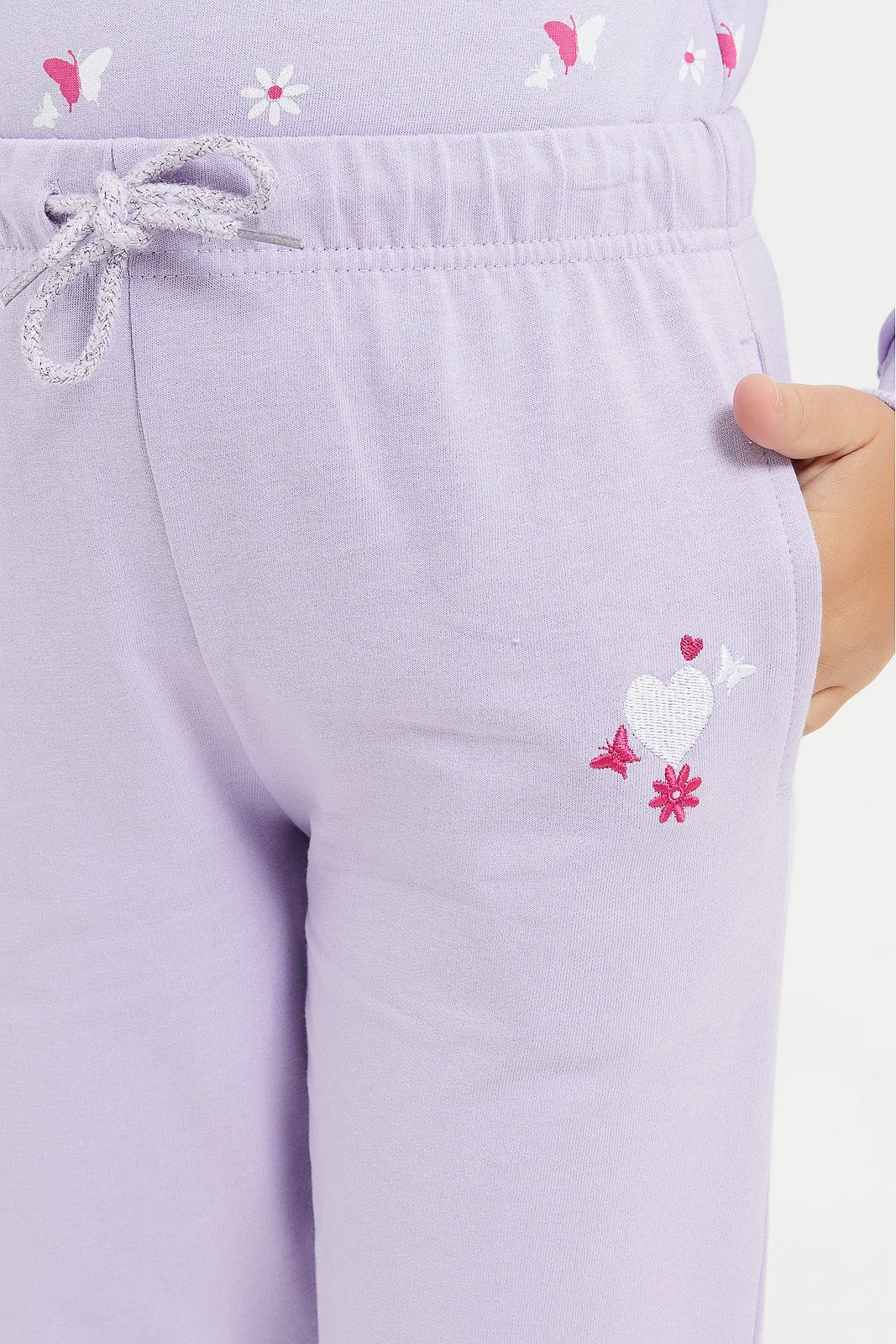 Girls Lilac Embroidered Track Pant