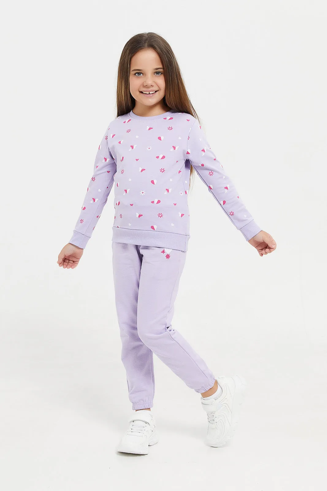 Girls Lilac Embroidered Track Pant