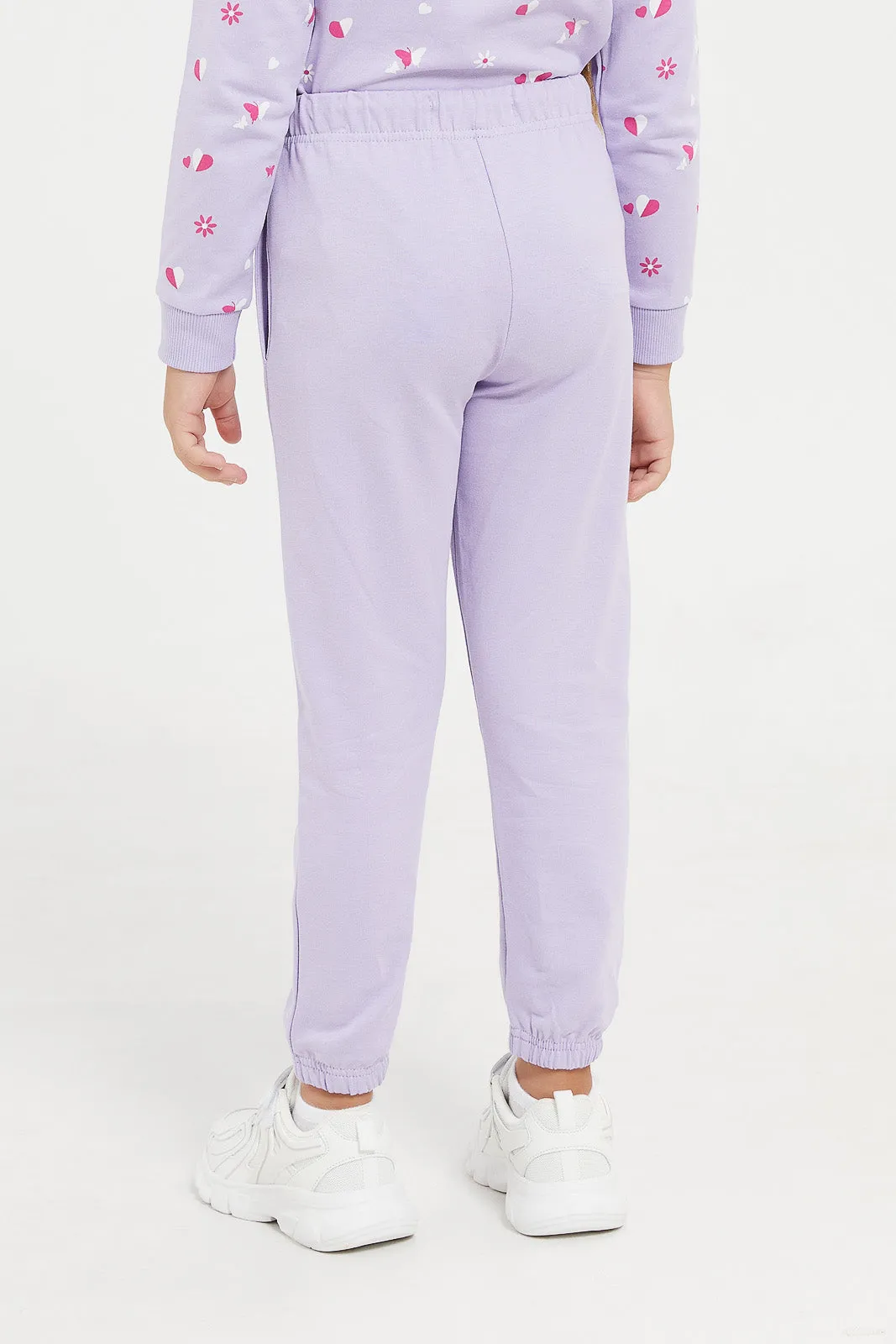 Girls Lilac Embroidered Track Pant