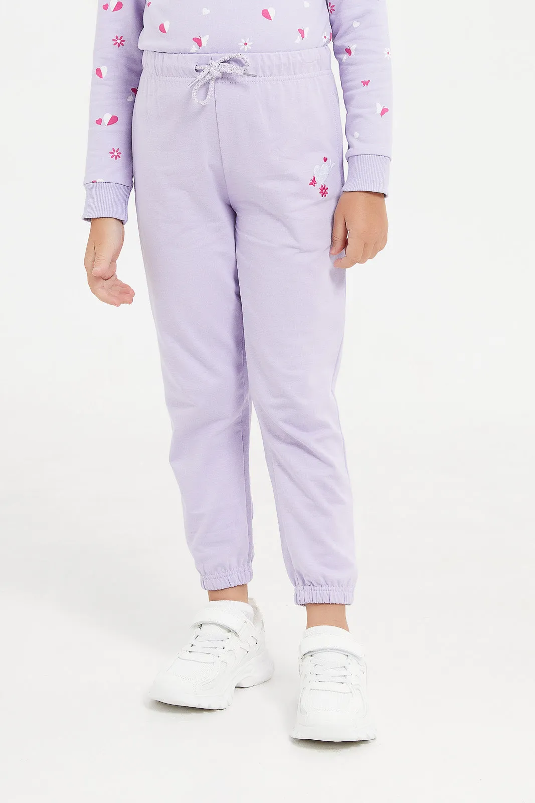 Girls Lilac Embroidered Track Pant