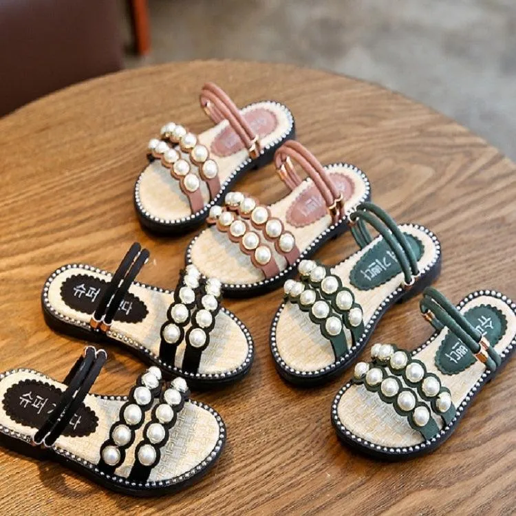 Girls' Pearl Adorned Summer Slippers - Versatile Two-Way Baby Shoes