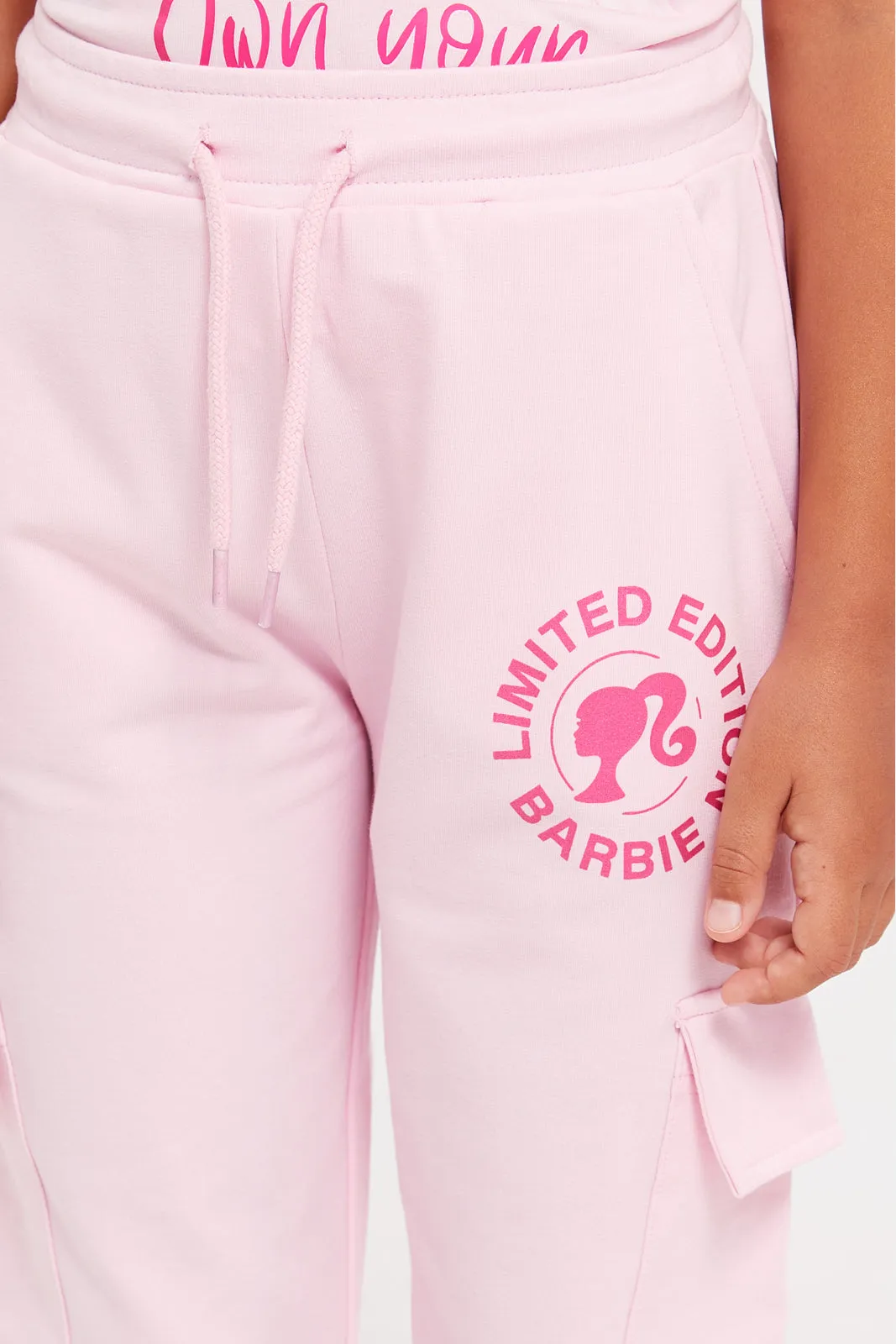 Girls Pink Barbie Printed Track Pants