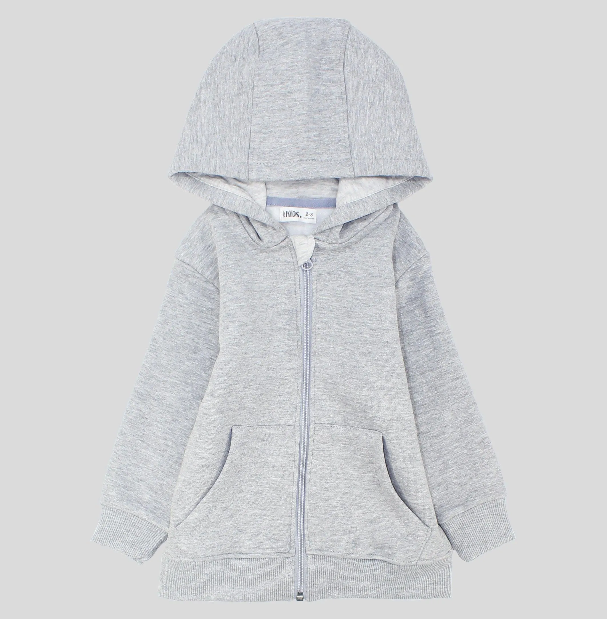 Grey Long-Sleeved Zip-Up Hoodie