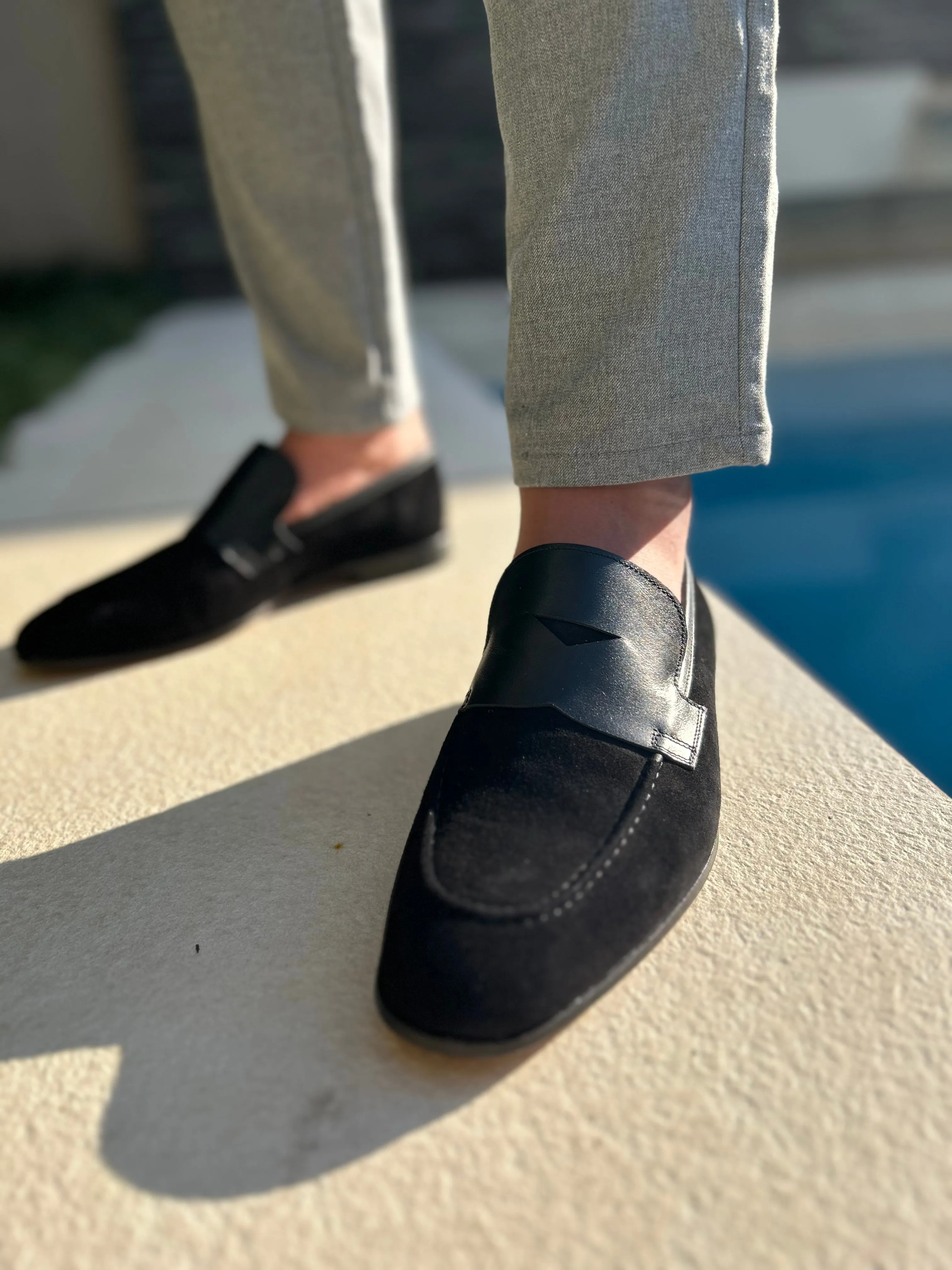 HANDMADE BLACK SUEDE SLIP-ON