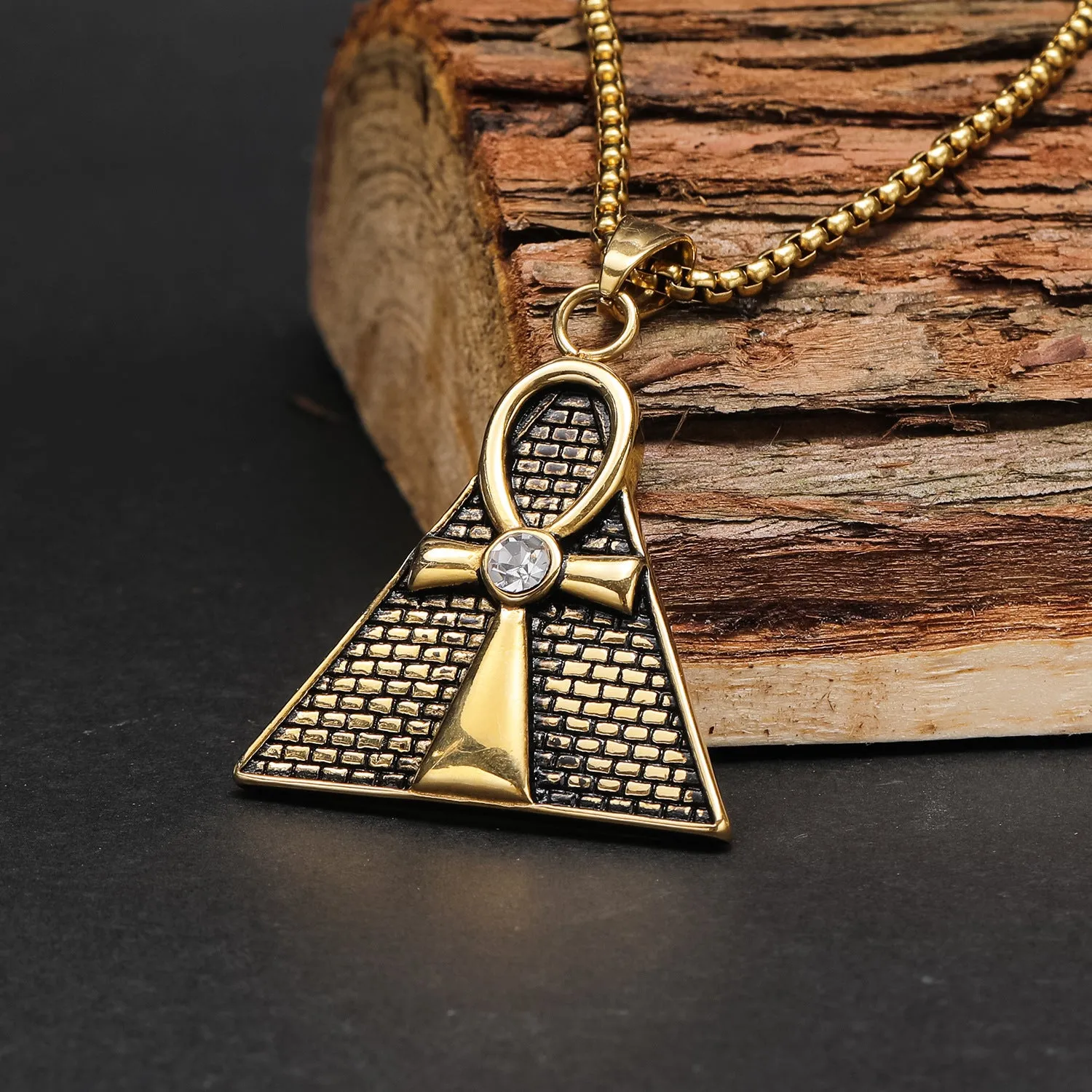 Hip Hop Ancient Egypt Horus Eye Pyramid Male Pendant Personality Cross Titanium Steel Necklace