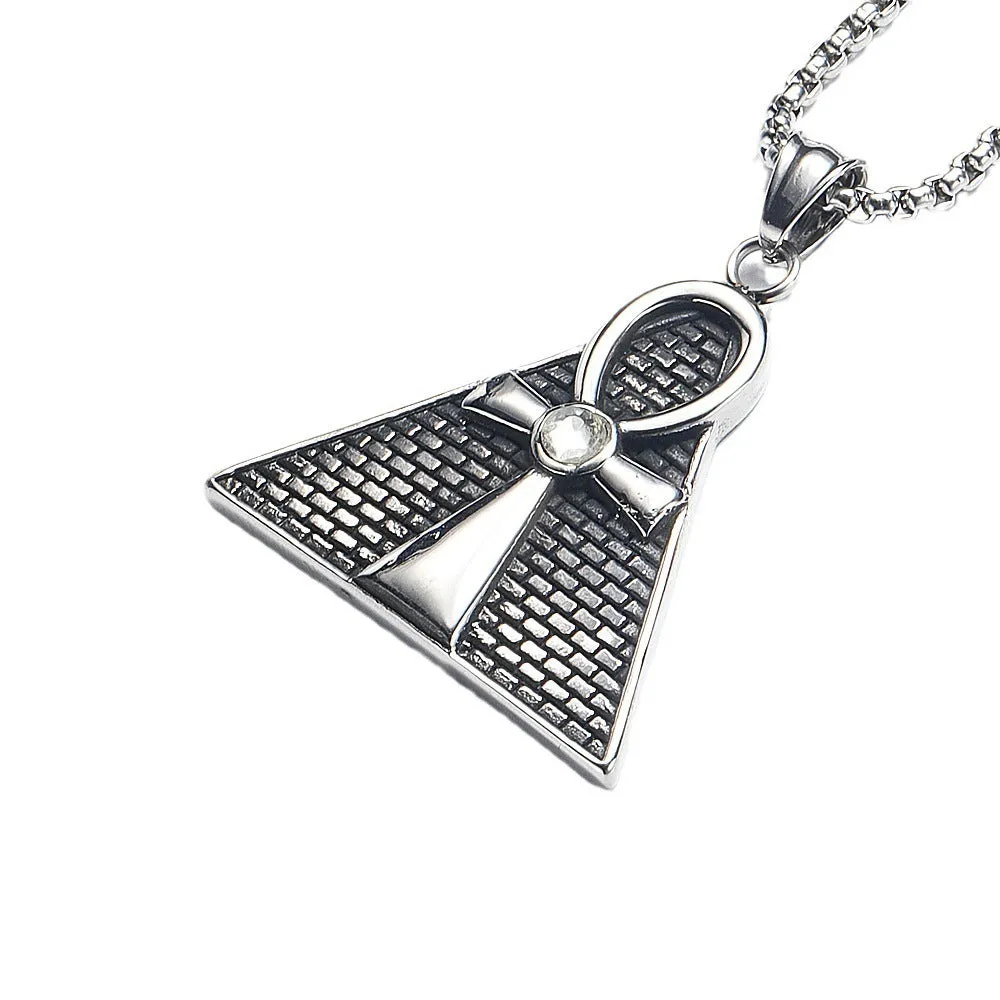 Hip Hop Ancient Egypt Horus Eye Pyramid Male Pendant Personality Cross Titanium Steel Necklace