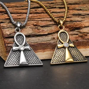 Hip Hop Ancient Egypt Horus Eye Pyramid Male Pendant Personality Cross Titanium Steel Necklace