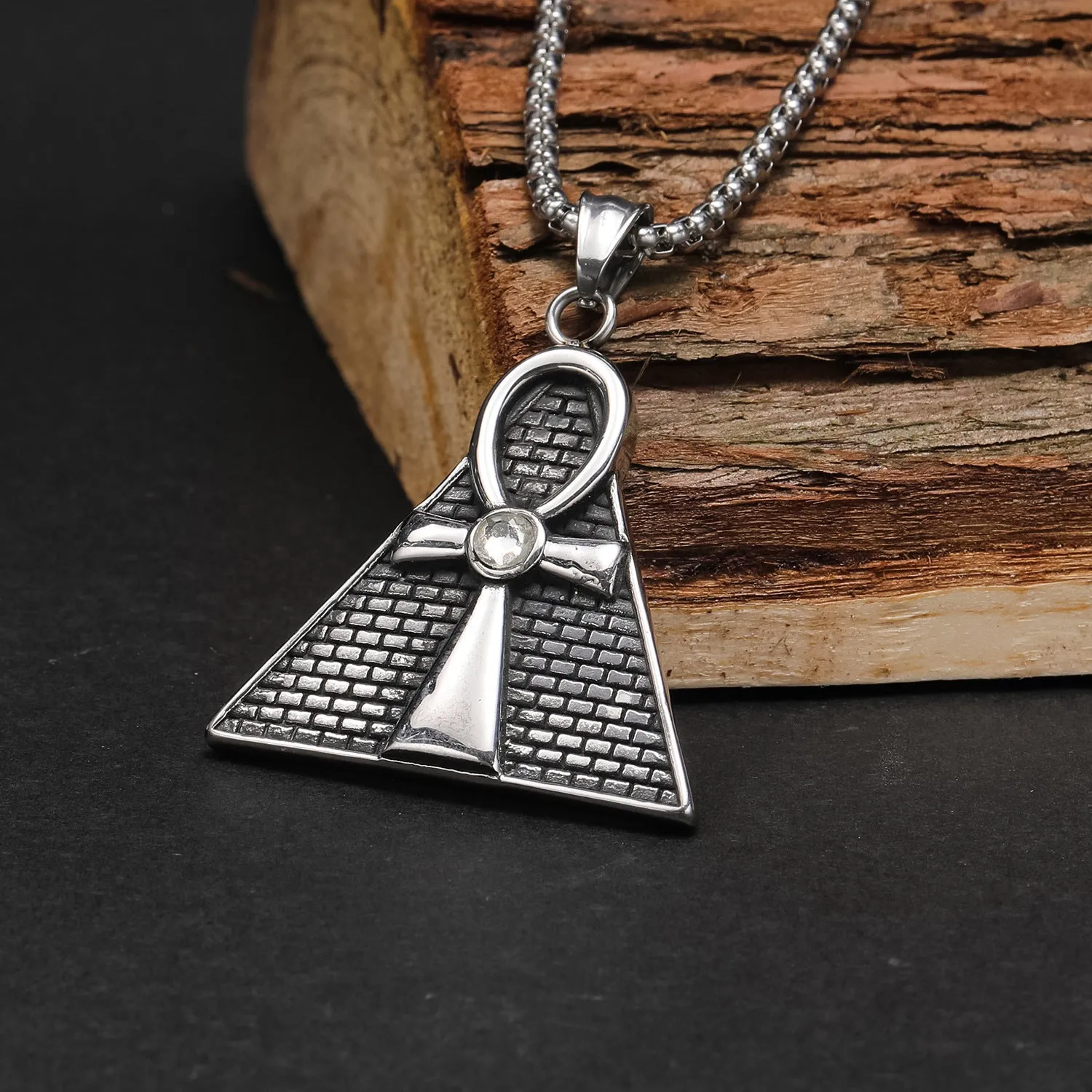 Hip Hop Ancient Egypt Horus Eye Pyramid Male Pendant Personality Cross Titanium Steel Necklace