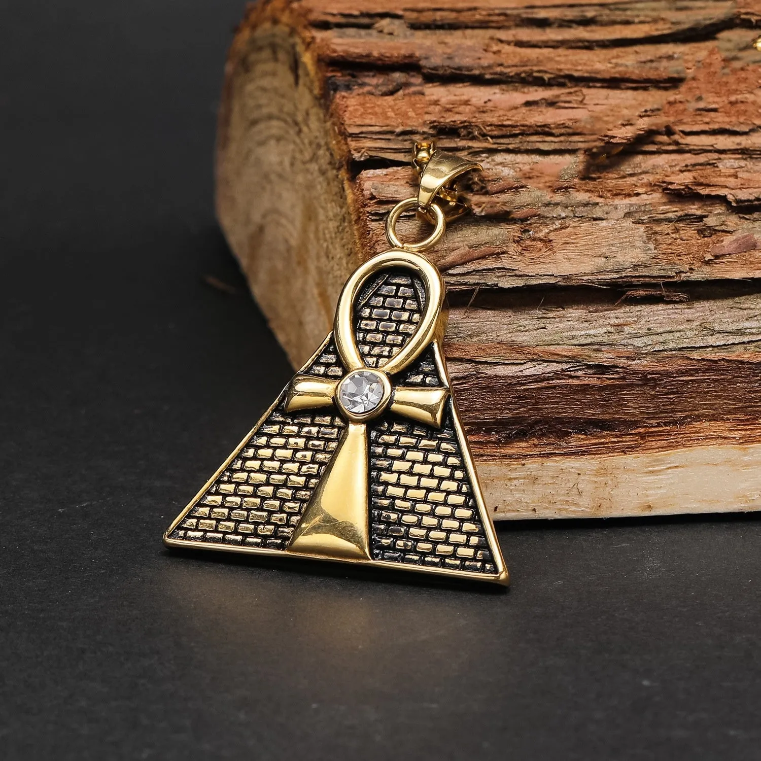 Hip Hop Ancient Egypt Horus Eye Pyramid Male Pendant Personality Cross Titanium Steel Necklace