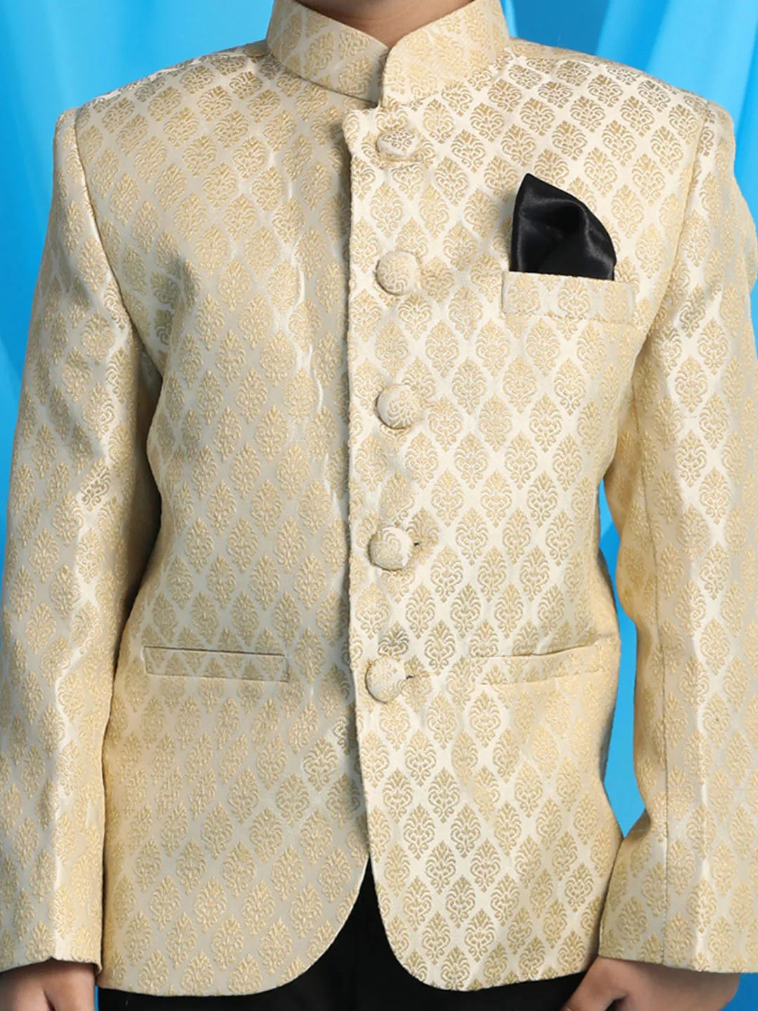 Jashvi Boy's Cream Woven Silk Blend Jodhpuri