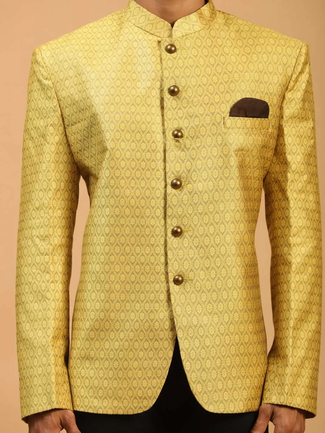 Jashvi Men's Yellow Silk Blend Woven Jodhpuri