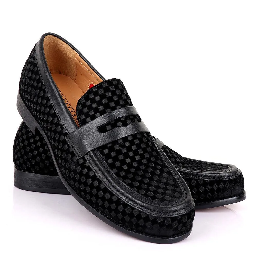 John Foster With Full Suede Checkered Design Leather-Black