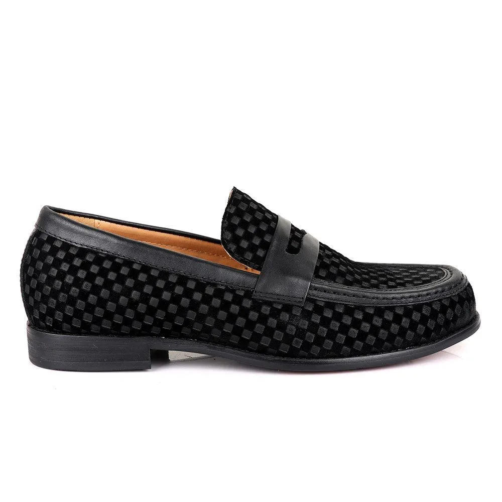 John Foster With Full Suede Checkered Design Leather-Black