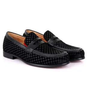 John Foster With Full Suede Checkered Design Leather-Black