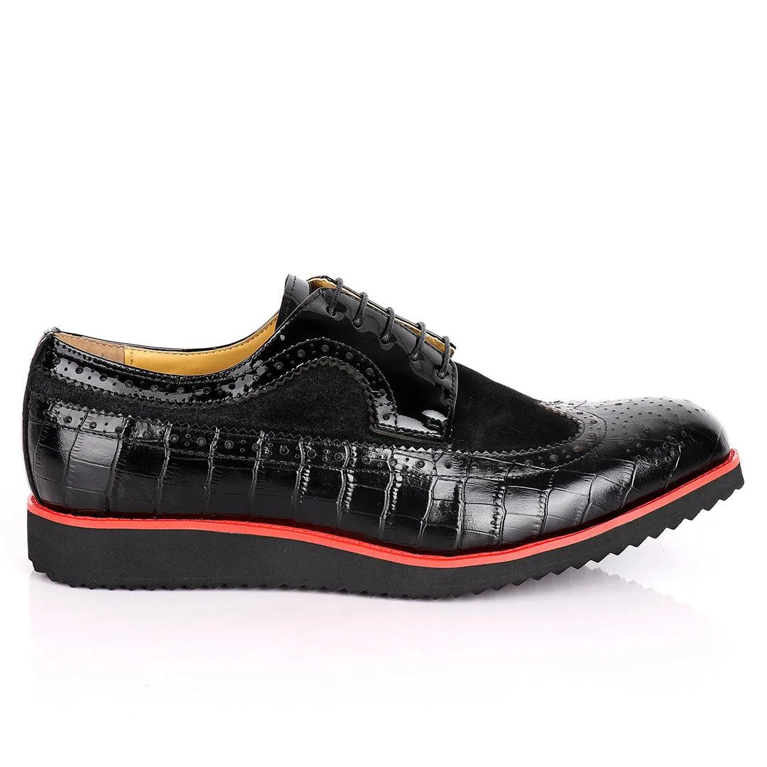 John Mendson Two-Toned Croc Leather Brogues- Black