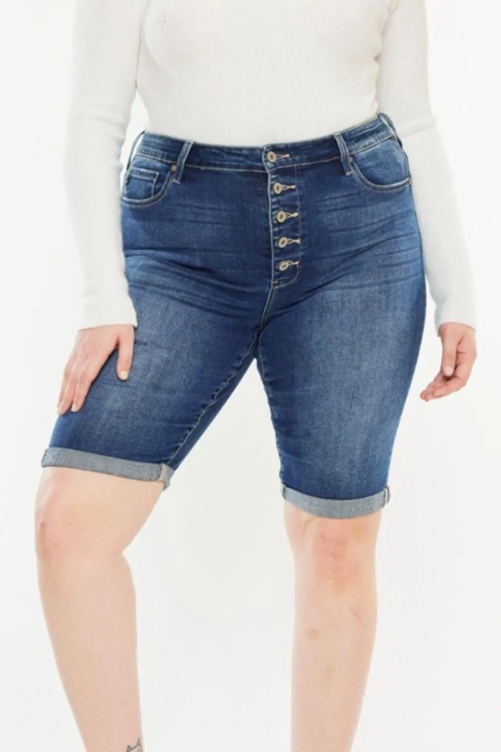 Kancan Full Size Button Fly Bermuda Denim Shorts