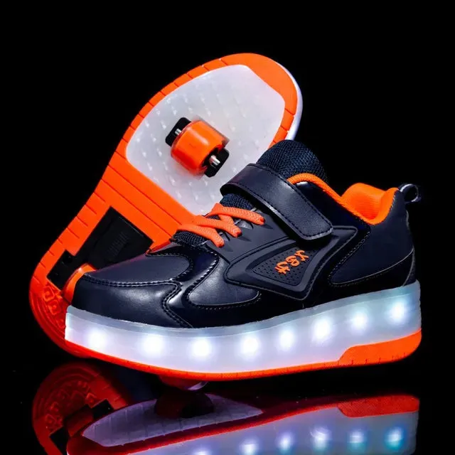 Kids Sneakers USB Recharge Light Up Skates Shoes Boys Girls Casual Skateboarding Shoe Roller Skate Outdoor Sports Shoes With LED