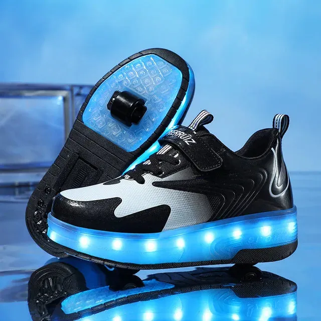 Kids Sneakers USB Recharge Light Up Skates Shoes Boys Girls Casual Skateboarding Shoe Roller Skate Outdoor Sports Shoes With LED