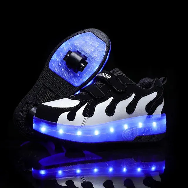 Kids Sneakers USB Recharge Light Up Skates Shoes Boys Girls Casual Skateboarding Shoe Roller Skate Outdoor Sports Shoes With LED