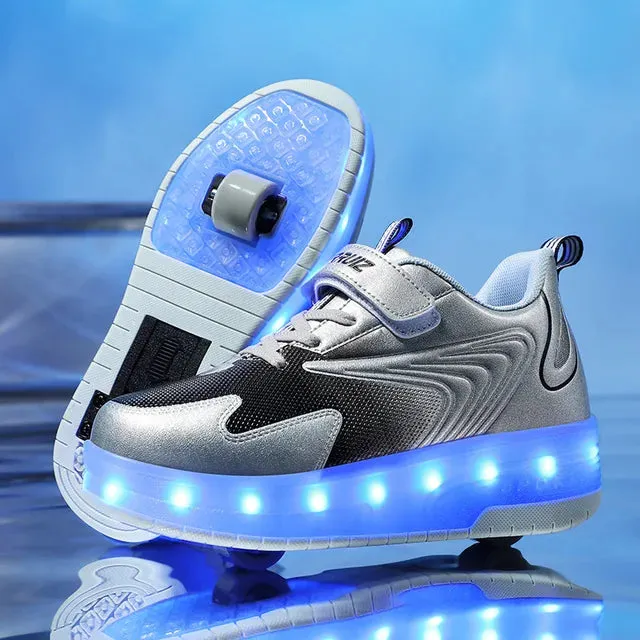 Kids Sneakers USB Recharge Light Up Skates Shoes Boys Girls Casual Skateboarding Shoe Roller Skate Outdoor Sports Shoes With LED