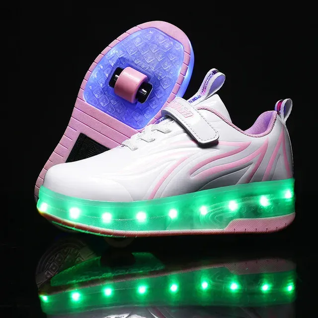 Kids Sneakers USB Recharge Light Up Skates Shoes Boys Girls Casual Skateboarding Shoe Roller Skate Outdoor Sports Shoes With LED