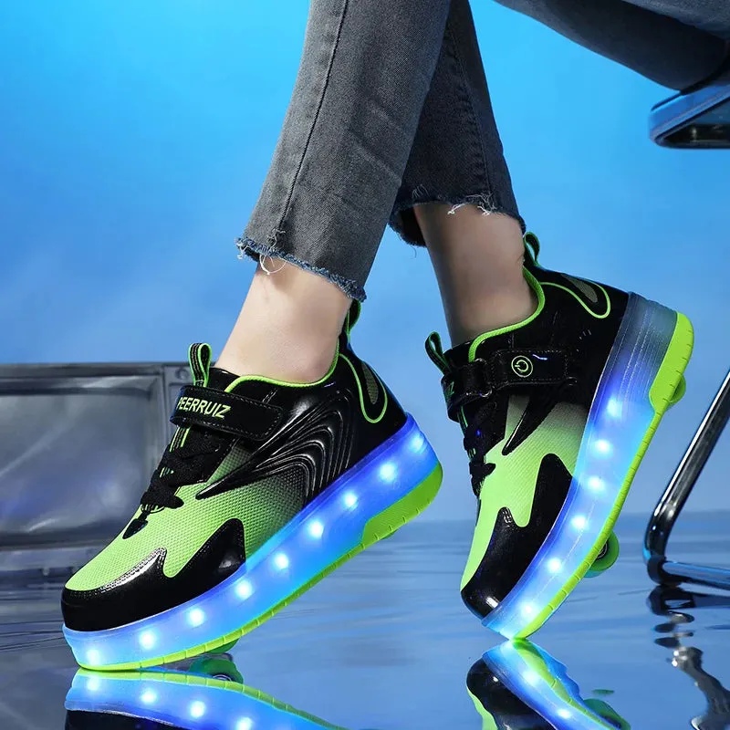 Kids Sneakers USB Recharge Light Up Skates Shoes Boys Girls Casual Skateboarding Shoe Roller Skate Outdoor Sports Shoes With LED