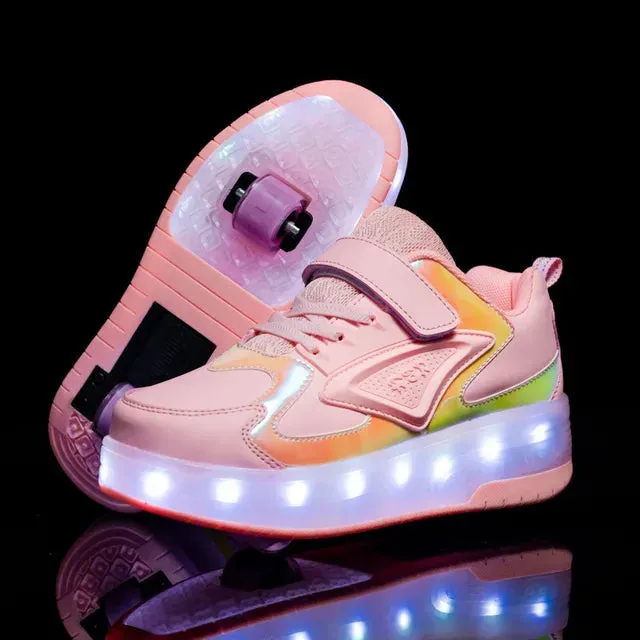 Kids Sneakers USB Recharge Light Up Skates Shoes Boys Girls Casual Skateboarding Shoe Roller Skate Outdoor Sports Shoes With LED