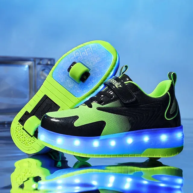 Kids Sneakers USB Recharge Light Up Skates Shoes Boys Girls Casual Skateboarding Shoe Roller Skate Outdoor Sports Shoes With LED