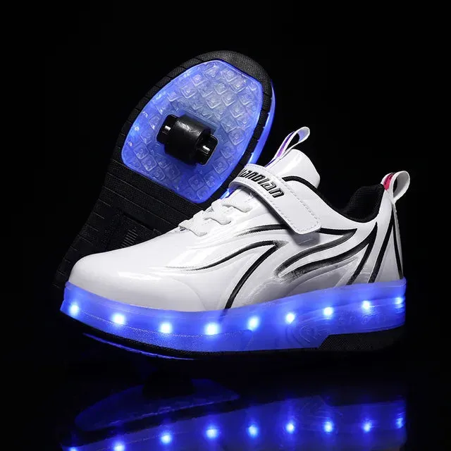 Kids Sneakers USB Recharge Light Up Skates Shoes Boys Girls Casual Skateboarding Shoe Roller Skate Outdoor Sports Shoes With LED