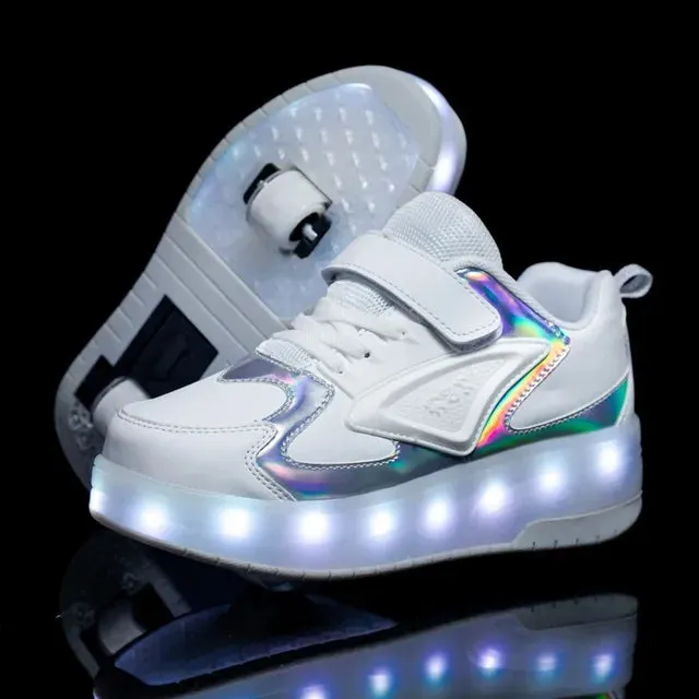 Kids Sneakers USB Recharge Light Up Skates Shoes Boys Girls Casual Skateboarding Shoe Roller Skate Outdoor Sports Shoes With LED